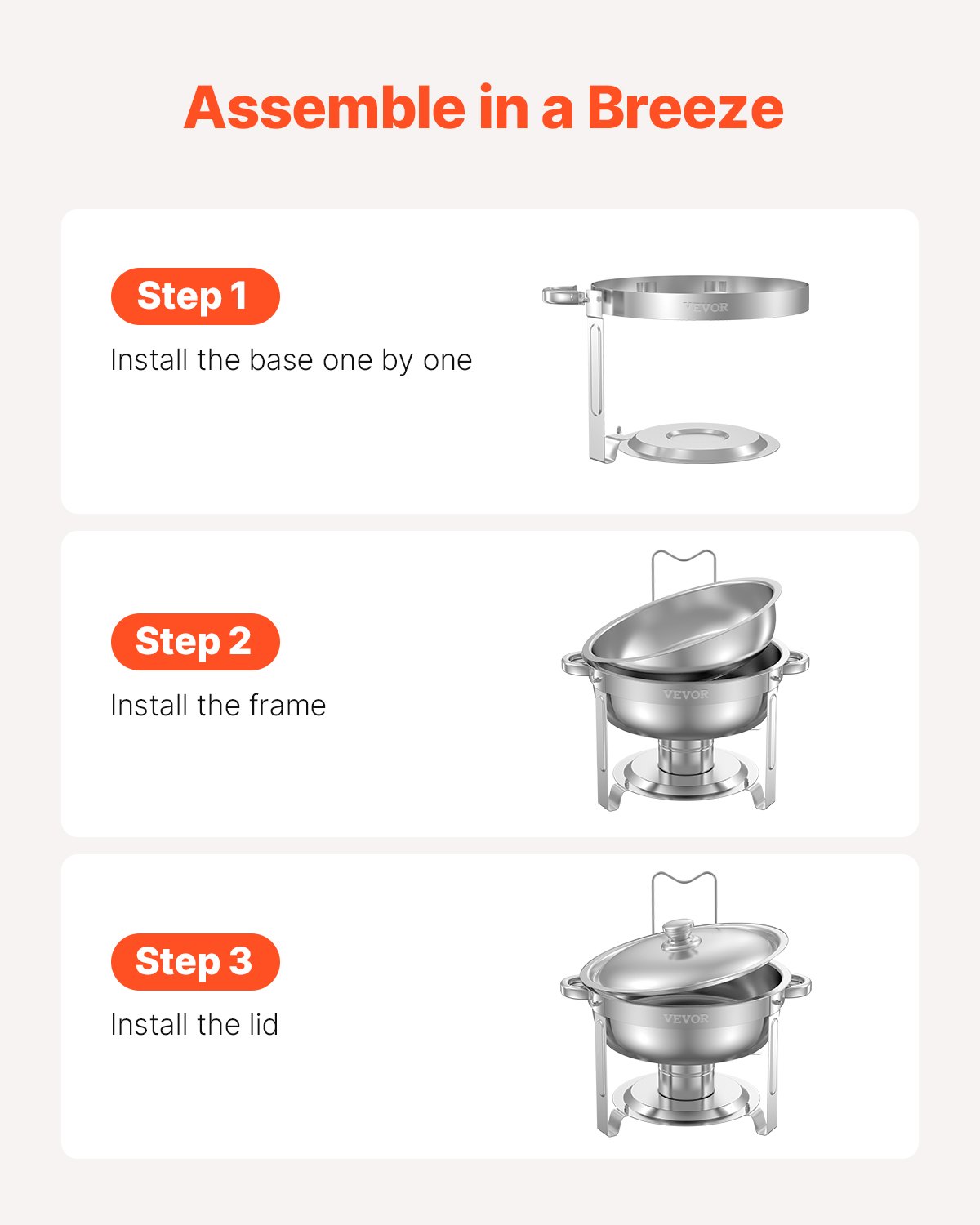 VEVOR Chafing Dish Buffetvoedselwarmer met 2 grote containers (elk 4,7 L), ronde cateringwarmtedispenser met deksel, brandstofhouder en waterpan, voor bruiloften en feesten, zilver