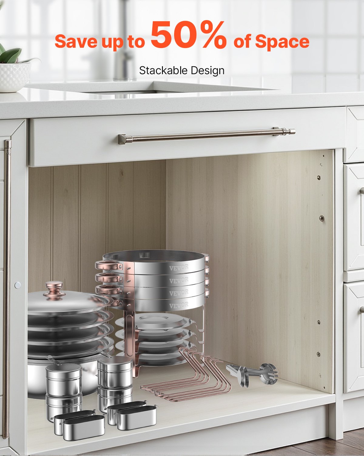 VEVOR Chafing Dish Buffetvoedselwarmer met 4 grote containers (elk 4,7 l), ronde cateringwarmtedispenser met deksel, waterpan en opvouwbare standaard, voor bruiloften en feesten, roségoud