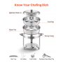 VEVOR Chafing Dish Buffet Set, 5 Qt 4 Pack, Stainless Steel Chafer with 4 Full Size Pans, Round Catering Warmer Server with Lid Water Pan Folding Stand Clip, for Weddings Parties Banquets, Silver