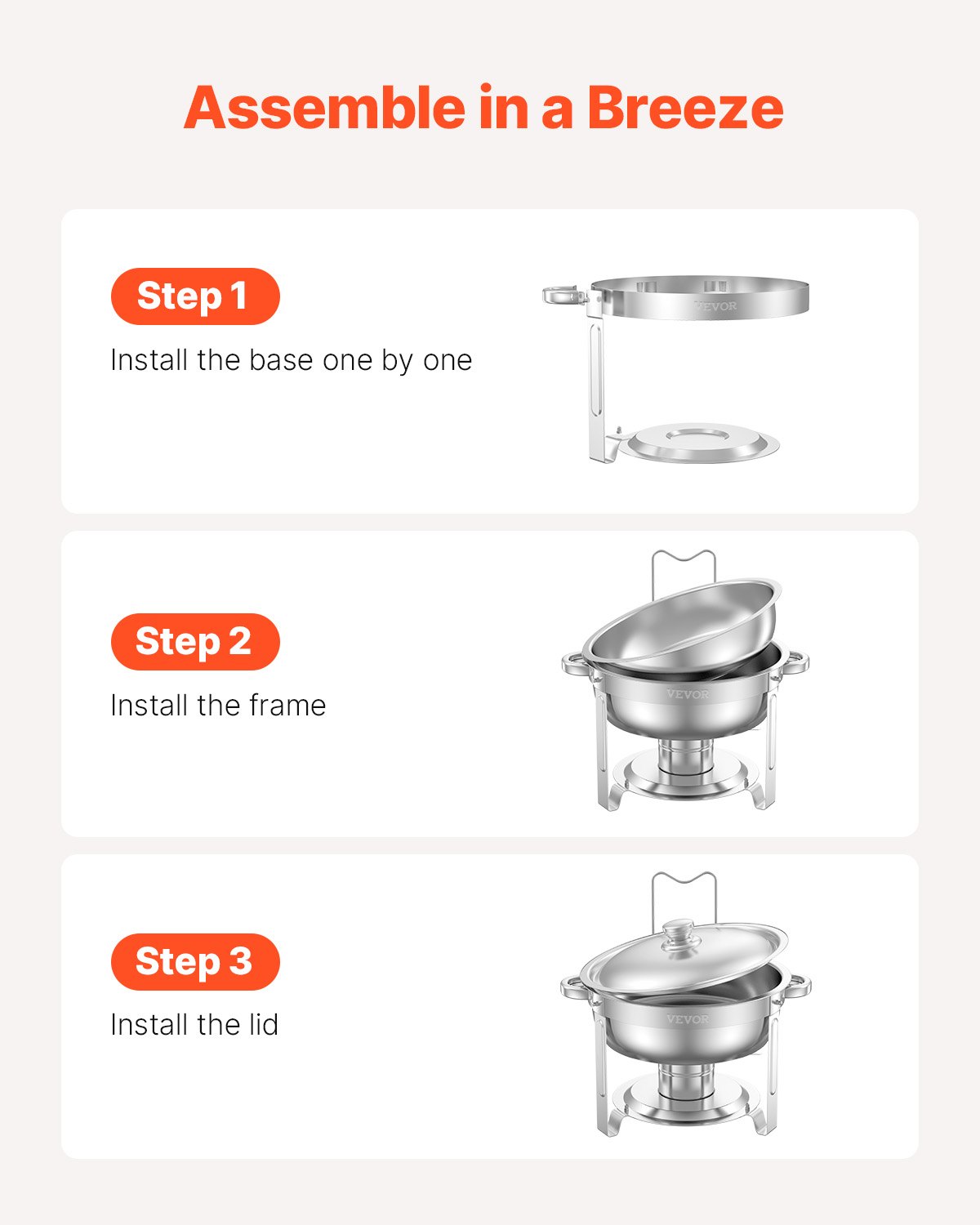 VEVOR Chafing Dish Buffet Voedselwarmer met 4 grote containers (elk 4,7 L), ronde catering warmtedispenser met deksel, waterpan en opvouwbare standaard, voor bruiloften en feesten, zilver