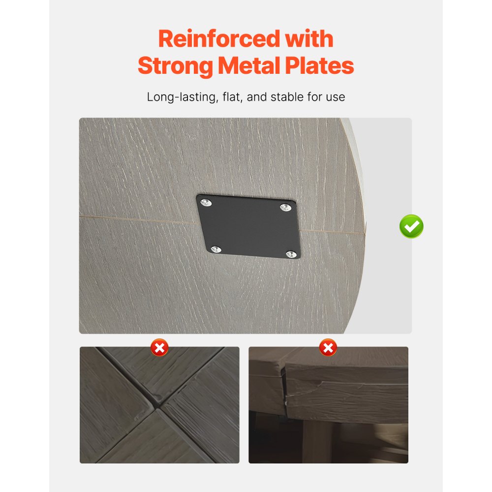 VEVOR Ronde eettafel Houten keukentafel (120 cm / 136,1 kg draagvermogen) voor 4-6 personen, moderne vrijetijdstafels met opbergruimte en metalen poten, voor keuken thuis en woonkamer, grijs (alleen tafel)