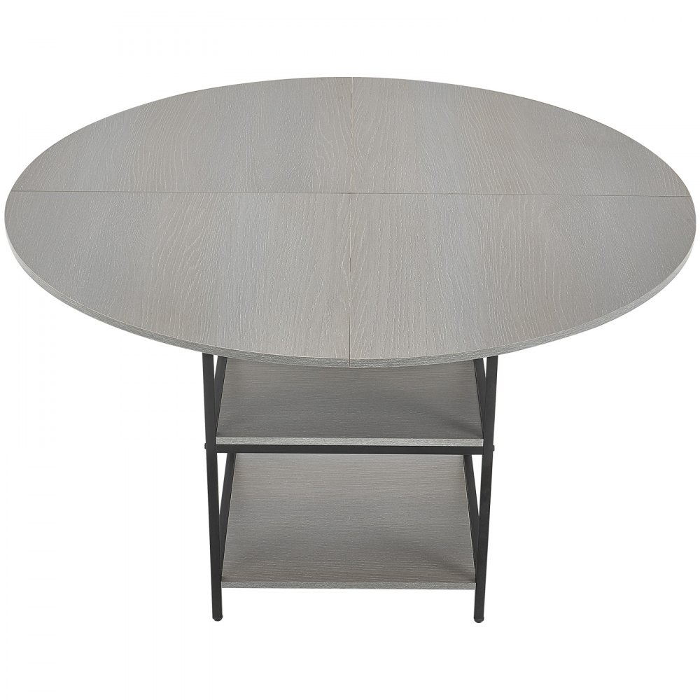 VEVOR Ronde eettafel Houten keukentafel (120 cm / 136,1 kg draagvermogen) voor 4-6 personen, moderne vrijetijdstafels met opbergruimte en metalen poten, voor keuken thuis en woonkamer, grijs (alleen tafel)
