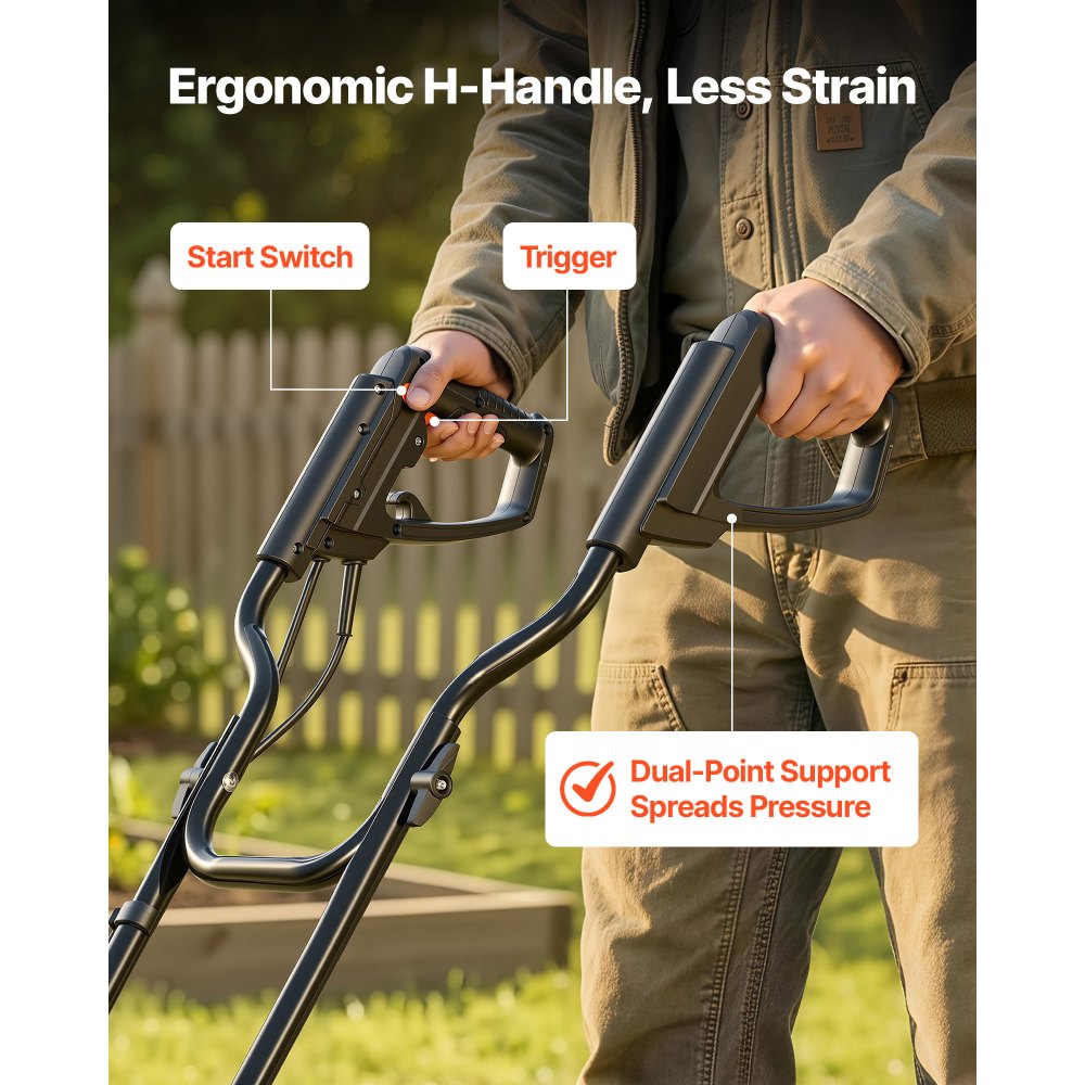 VEVOR elektrische grondfrees, 36 cm werkbreedte, 22 cm werkdiepte, 1200 W motor, grondvergruizer, cultivator met stalen tanden en inklapbaar stuur, tuinfrees voor gazon-, erf- en tuinonderhoud