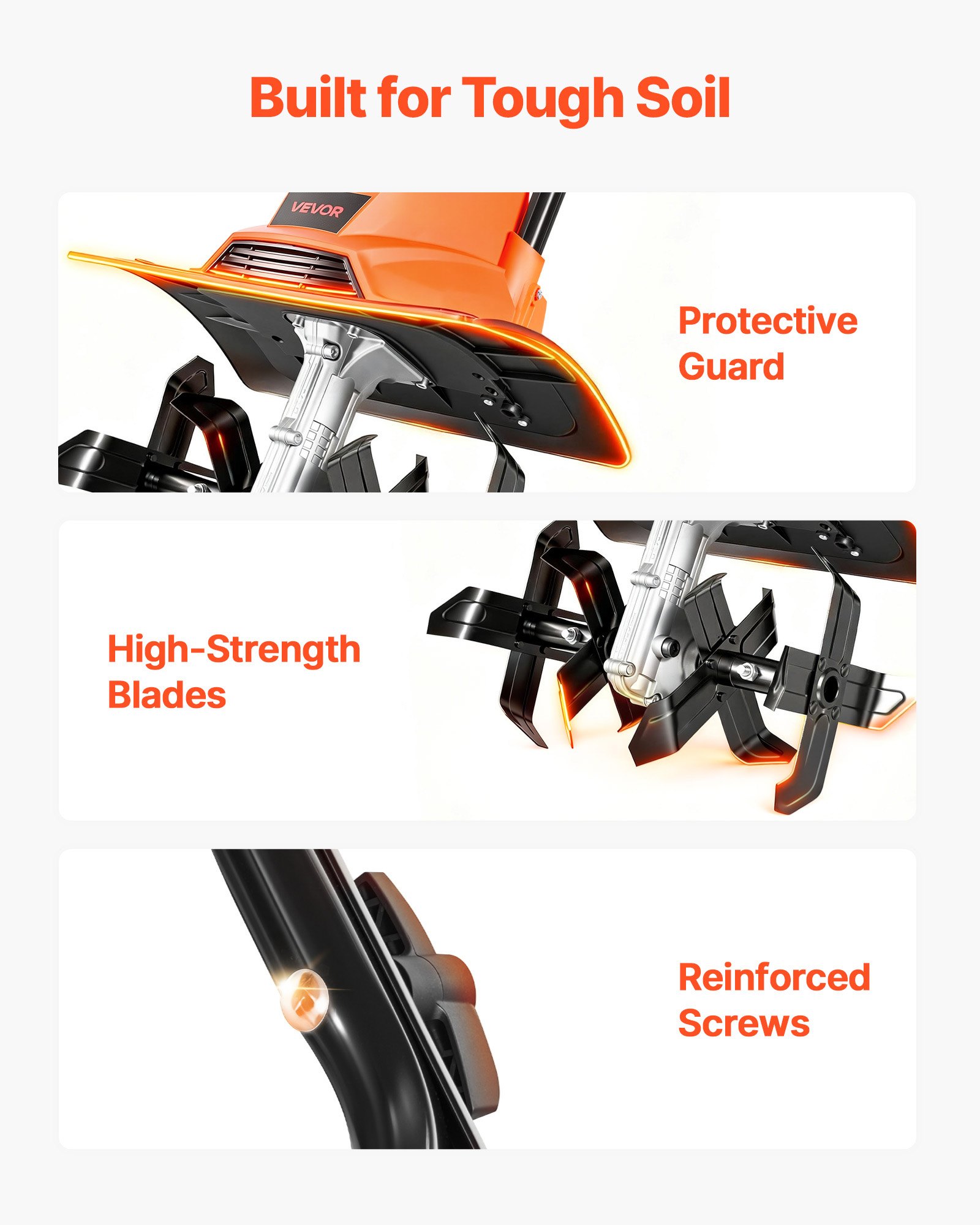 VEVOR elektrische grondfrees, 36 cm werkbreedte, 22 cm werkdiepte, 1200 W motor, grondvergruizer, cultivator met stalen tanden en inklapbaar stuur, tuinfrees voor gazon-, erf- en tuinonderhoud