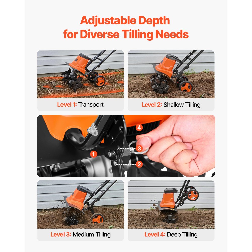 VEVOR elektrische grondfrees, 45 cm werkbreedte, 22 cm werkdiepte, 1500 W motor, grondvergruizer, cultivator met stalen tanden en inklapbaar stuur, tuinfrees voor gazon-, erf- en tuinonderhoud
