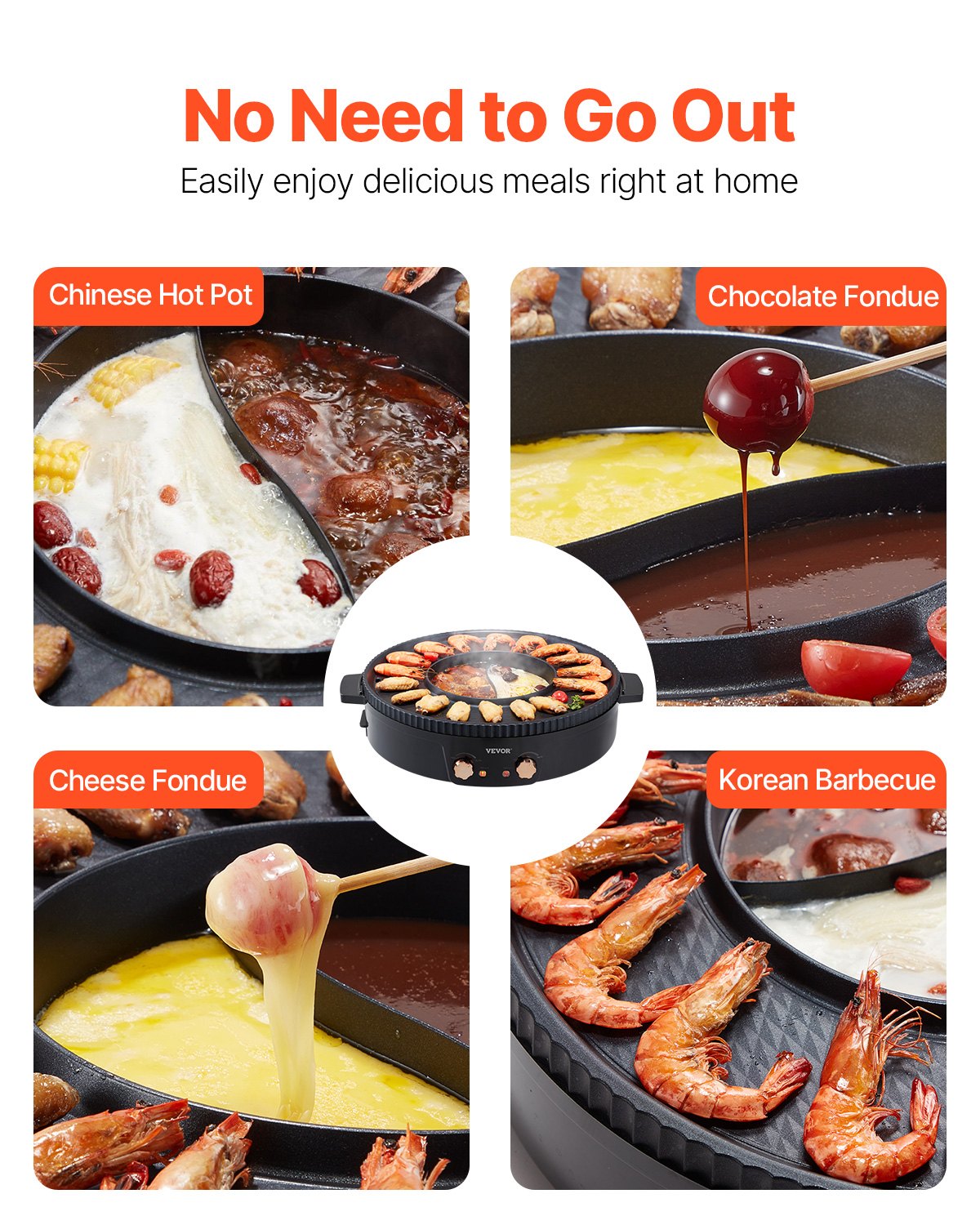 VEVOR Hot Pot with Grill, 1800W 2-in-1 Electric Smokeless Grill and Hot Pot, Korean BBQ Shabu Shabu Hotpot with Separate Dual Temperature Control, Non-stick Pan, for 2-8 People Family Dining