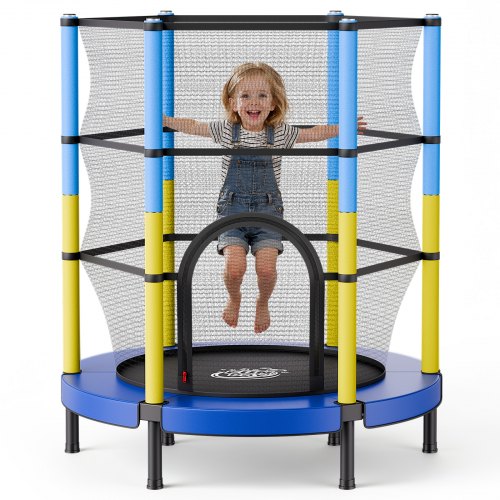 VEVOR minitrampoline voor kinderen met een draagvermogen van 60 kg, een veiligheidsnet van 140 cm, geschikt voor binnen en buiten, ideaal kerst- of verjaardagscadeau voor meisjes en jongens, blauw/geel