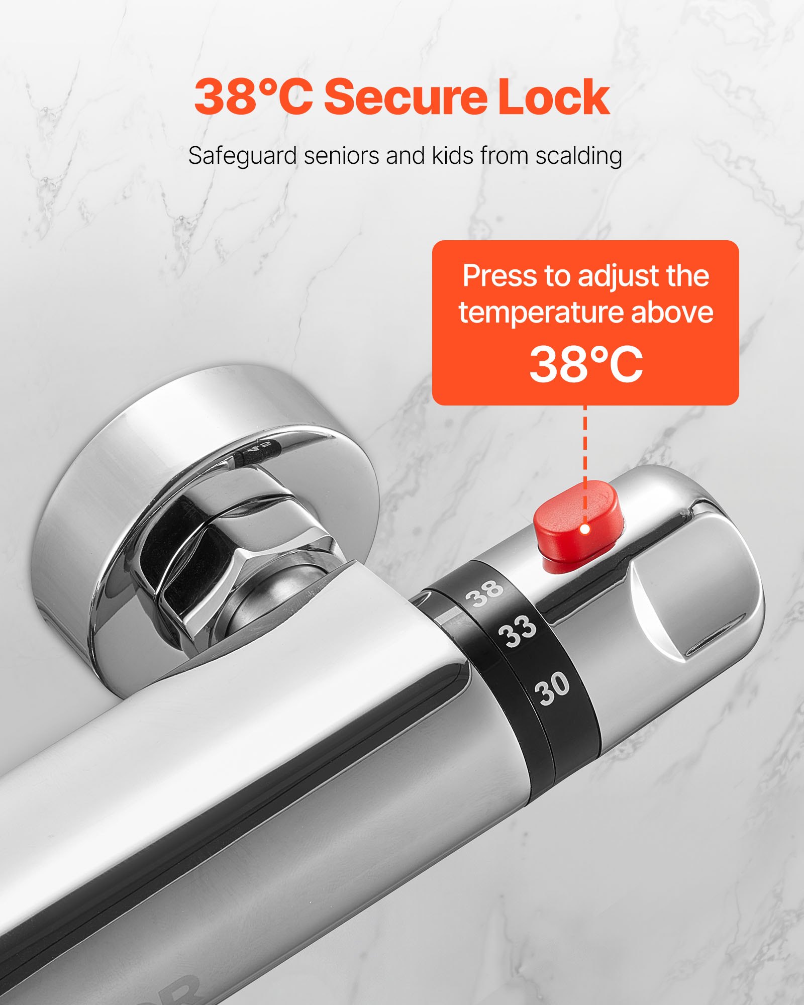 VEVOR Thermostatic Shower Faucet Valve, Anti-Scald 38℃ Secure Lock Thermostatic Shower Mixer Valve, Hot Cold Water Showering Faucet Temperature Control Valves for Bathroom, RV, Chrome-Plated Coating