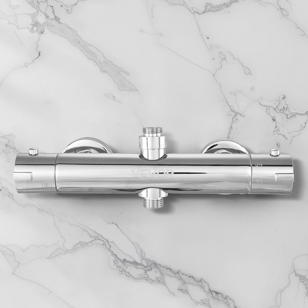 VEVOR Douchekraan met thermostatische douchemengkraan, douchekraan met 38 °C veiligheidsslot, douchekraankraan, badkraan, temperatuurregelventielen voor badkamer, camper, hotel, chroom-zilver