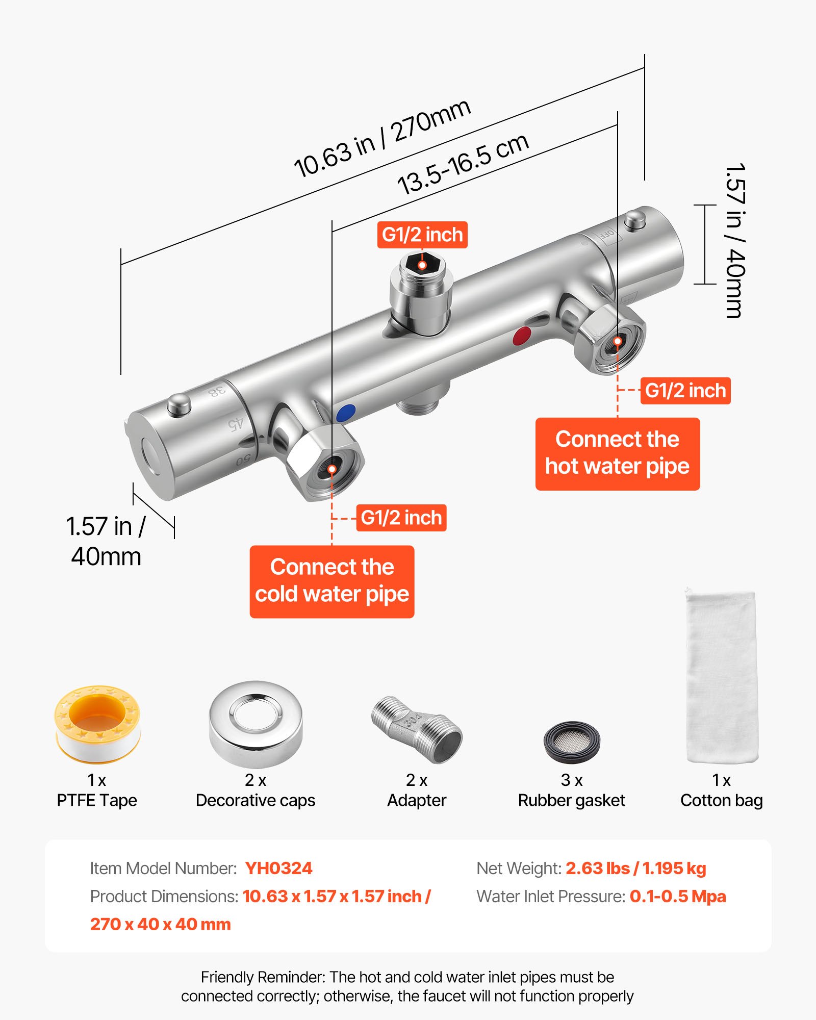VEVOR Thermostatic Shower Faucet Valve, 38℃ Secure Lock Thermostatic Mixing Valve, Hot Cold Water Showering Faucet Temperature Control Valves with Consistent Water Temperature for Bathroom, RV, Camper