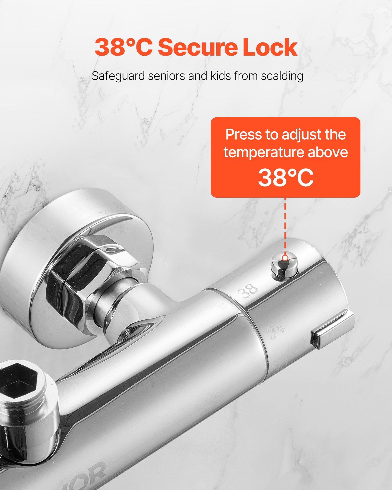 VEVOR Douchekraan met thermostatische douchemengkraan, douchekraan met 38 °C veiligheidsslot, douchekraankraan, badkraan, temperatuurregelventielen voor badkamer, camper, hotel, chroom-zilver