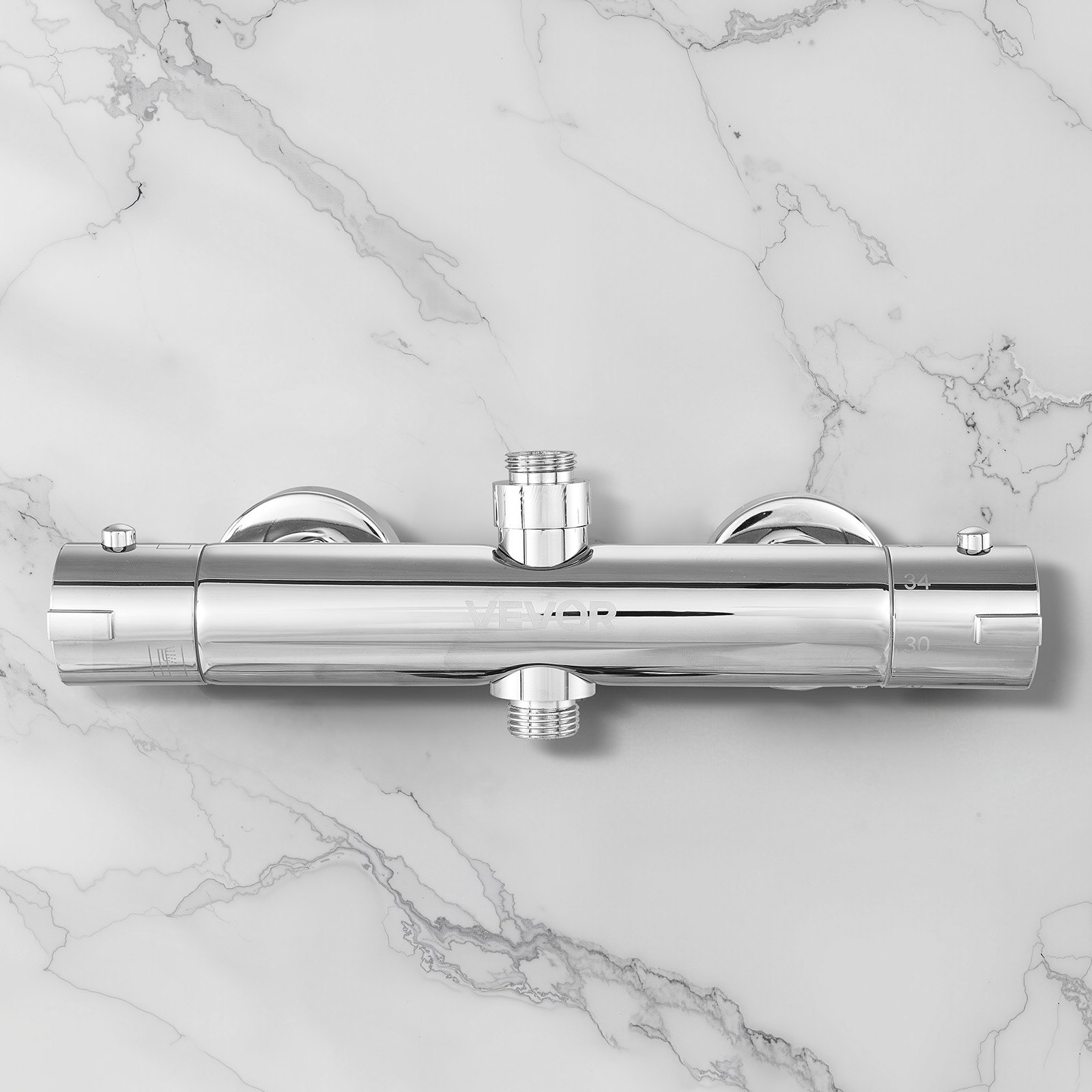 VEVOR Douchekraan met thermostatische douchemengkraan, douchekraan met 38 °C veiligheidsslot, douchekraankraan, badkraan, temperatuurregelventielen voor badkamer, camper, hotel, chroom-zilver