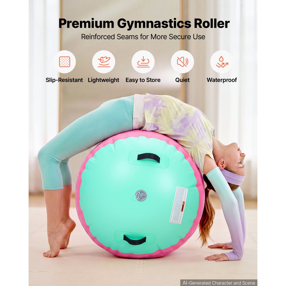 VEVOR Airtrack Roll 120 x 75 cm Opblaasbare gymnastiekrol met pomp, roze, voor sportscholen, scholen, clubs en tuinen, draagvermogen 200 kg, instelbare luchtdruk, siliconen handgrepen, slang en opbergtas