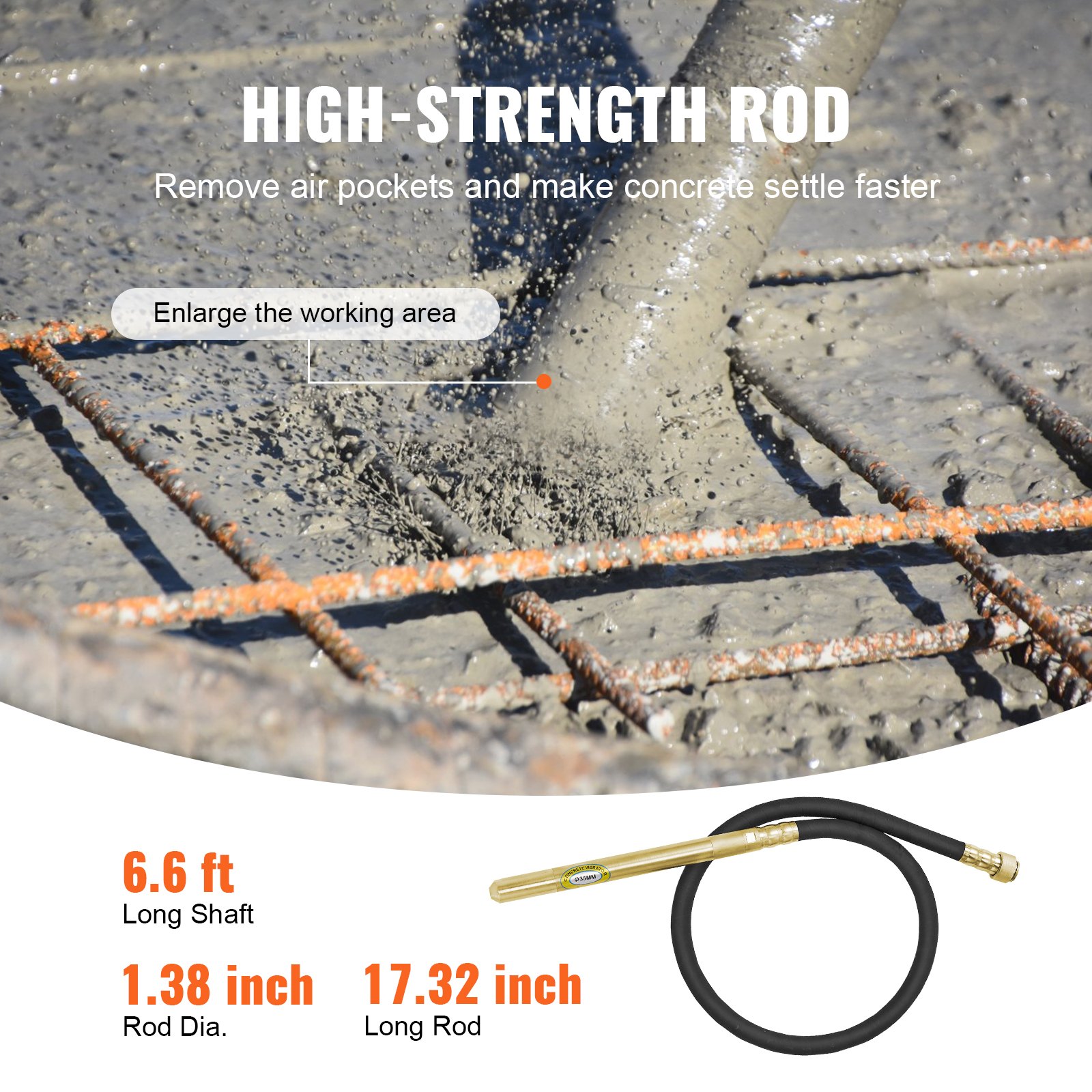 VEVOR Handheld Concrete Vibrator, 960W Electric Vibrator 4000 RPM, Electric Concrete Vibrating Tool With 6.6ft / 2m Shaft Rod, Portable Pencil Cement Vibrator Remove Air Bubble and Mix Concrete