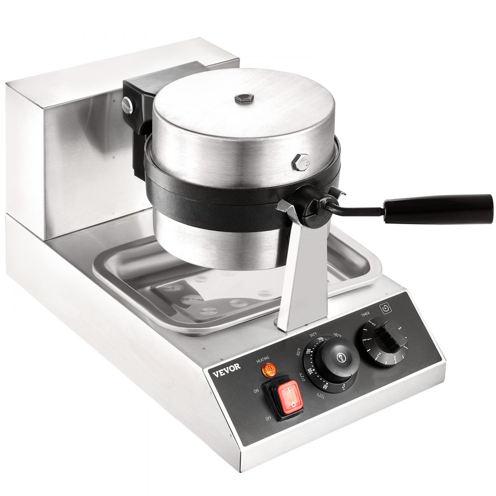 VEVOR Ronde Wafelijzer 1300W, Contactgrill Belgisch Wafelijzer 4-delige Wafelmachine van RVS inclusief voedselclip & borstels & anti-verbrandingshandgreep, voor cafés, restaurants, enz.