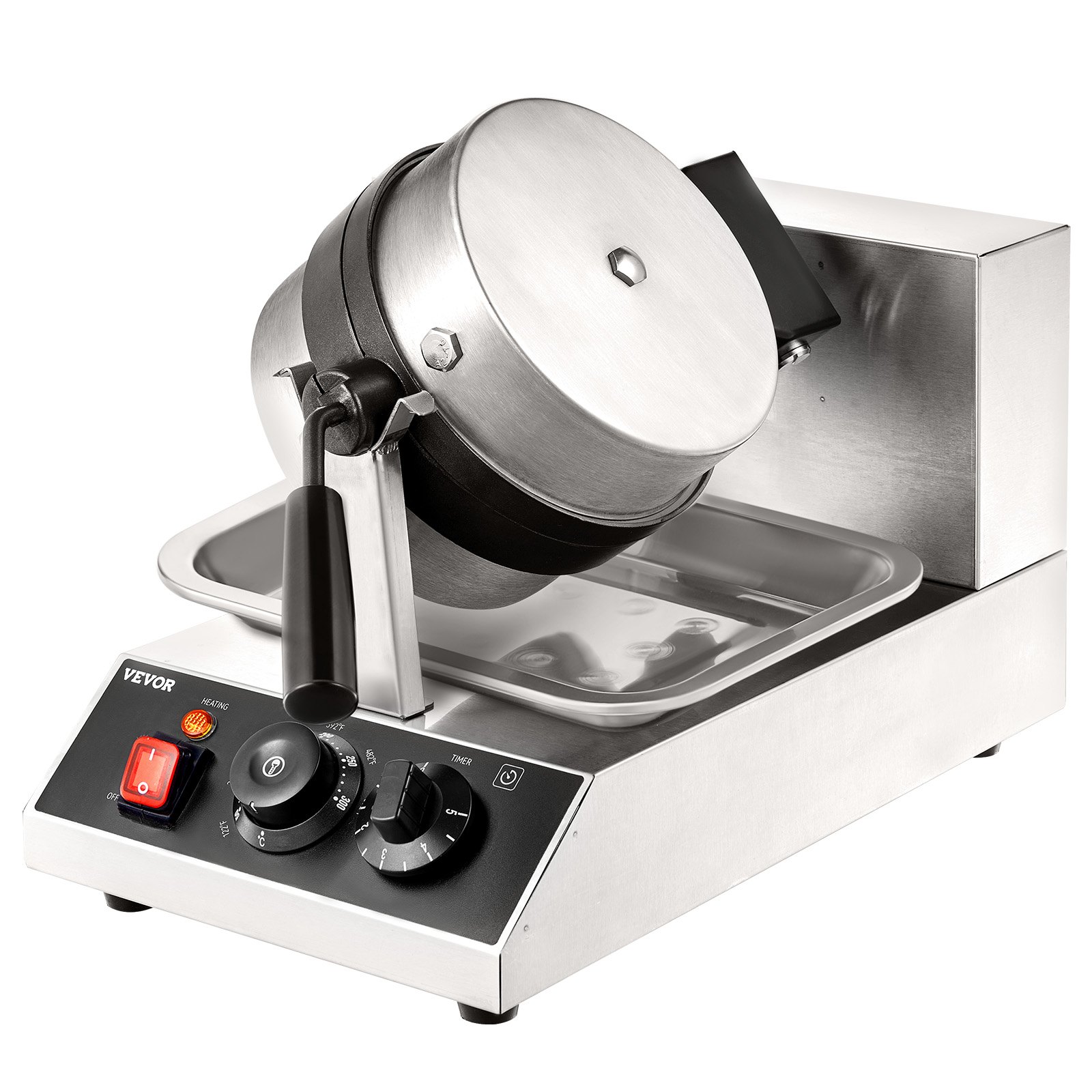 VEVOR Ronde Wafelijzer 1300W, Contactgrill Belgisch Wafelijzer 4-delige Wafelmachine van RVS inclusief voedselclip & borstels & anti-verbrandingshandgreep, voor cafés, restaurants, enz.