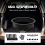 VEVOR fire pit ring in suv trunk with accessories including ring sections, work gloves, nuts, and screws.