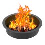 VEVOR fire pit ring with blazing flames and burning logs in a circular metal design.