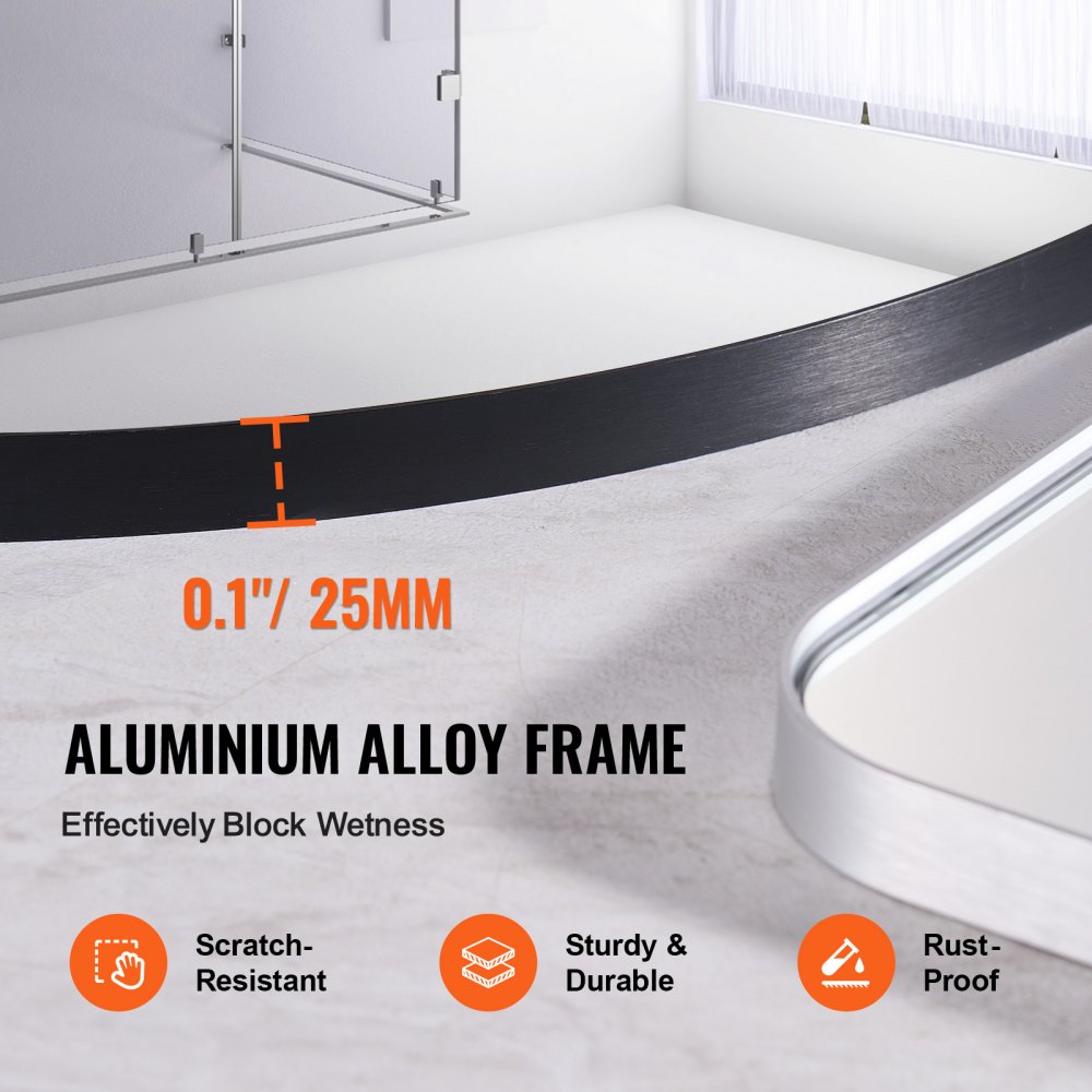 VEVOR Wandspiegel Make-upspiegel Badkamerspiegel 762 mm Diameter 3,81 mm Dikke Ronde Spiegel, Aluminiumlegering Frame Spiegel met Z-vormige Beugel voor Badkamer Slaapkamer Gang