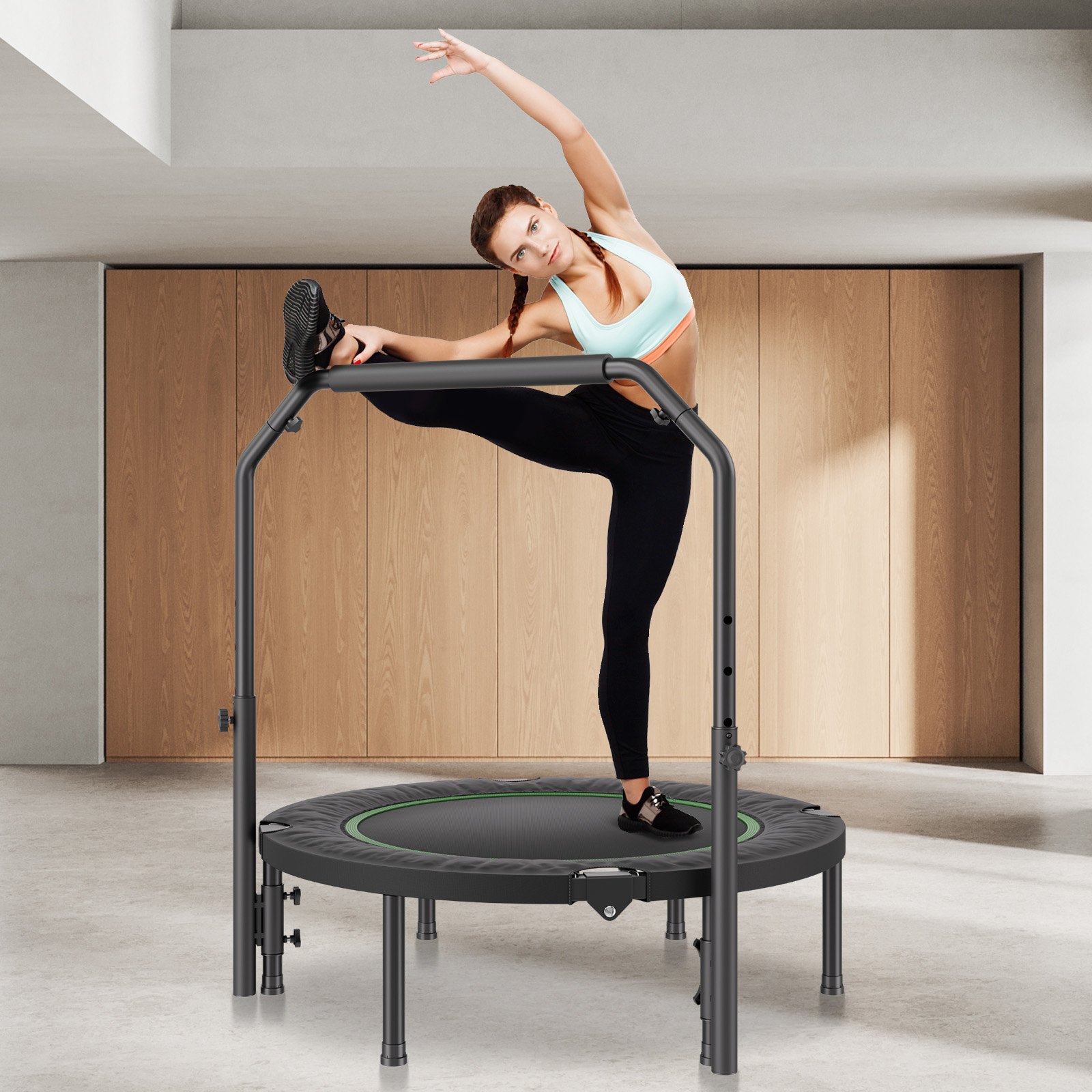 VEVOR Opvouwbare Mini Trampoline Fitness Rebounder 1027 mm, 150 kg Laadvermogen Trainingstrampoline, Rebounder Sporttrampoline Tuintrampoline met 4-niveau hoogteverstelbare handgreep en 32 veren