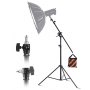 VEVOR Air Cushioned Aluminum Light Stand, Max Height 12.8 ft/390 cm, Adjustable Photography Stand with Boom Arm, Sandbag, Max Load 5kg, 1/4 in Screw for Softbox, Studio Flash, Umbrella, Ring Light