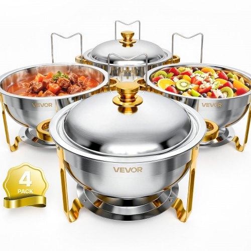 VEVOR Chafing Dish Set, 4-delig, 5,68 liter roestvrijstalen warmhoudschaal voor bruiloften, buffetten en familiefeesten, met waterreservoir, brandstofreservoir, hoogglans gepolijst oppervlak en stapelbaar ontwerp