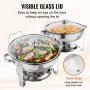 VEVOR 2-delige Chafing Dish Professionele Set Warmhoudcontainer Roestvrij staal + Glas Buffetset Rond 2 x 3,5 L, 33,5 x 33,5 x 7 cm Elke container is een warmhoudcontainer voor buffetten, familiefeesten, banketten, bruiloften, enz.