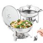 VEVOR 2 Pcs. Chafing Dish Professional Set Warming Container Stainless Steel + Glass Buffet Set Round 2 x 3.5 L, 33.5 x 33.5 x 7 cm Each container, food warmer for buffets, family celebrations, banquets, weddings etc.
