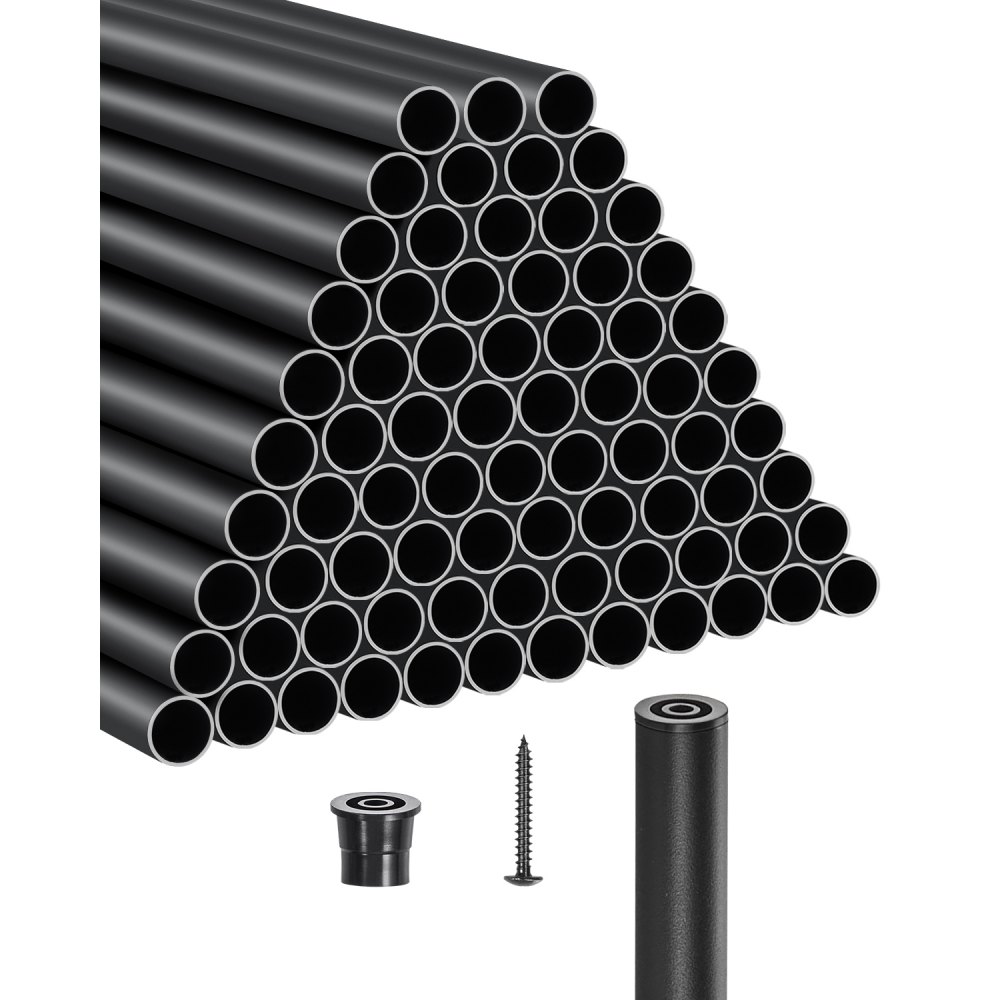 VEVOR Staircase Balusters 101 Pack, 36 In Aluminum Stair Balusters, 3/4 Inch Water-Proof Round Metal Spindle Railing, Hollow Deck Railing with Rail Caps & Screws for Stairs, Porch, Patio, Matte Black