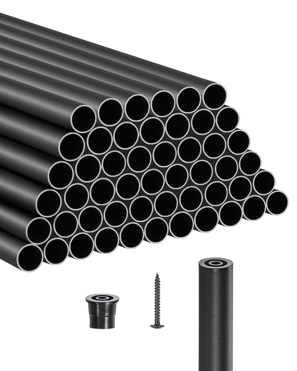 VEVOR Staircase Balusters 51 Pack, 32 In Aluminum Stair Balusters, 3/4 Inch Water-Proof Round Metal Spindle Railing, Hollow Deck Railing with Rail Caps & Screws for Stairs, Porch, Patio, Matte Black