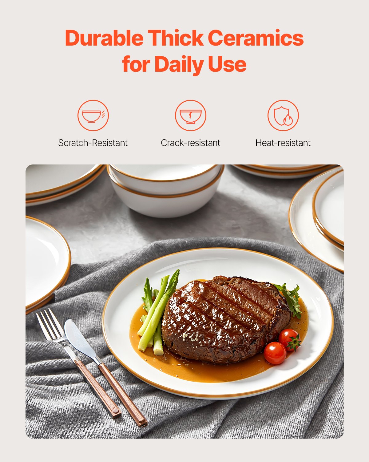 VEVOR Serviesset voor 4 personen (12-delig) Ronde borden en kommen, keramisch servies, vaatwasser- en magnetronbestendig keukengerei, voor dessert, salade, soep, pasta, wit