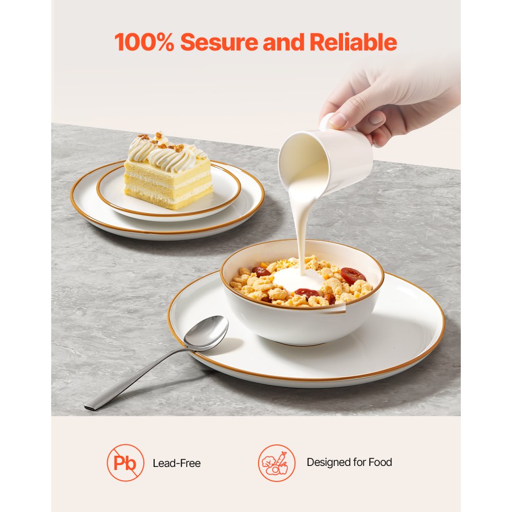 VEVOR Serviesset voor 8 personen (32-delig) Ronde borden en kommen, Keramisch servies, Vaatwasser- en magnetronbestendig, voor dessert, salade, soep, pasta, wit