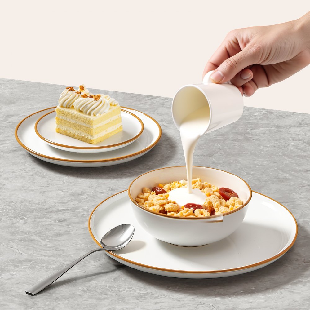 VEVOR Serviesset voor 8 personen (32-delig) Ronde borden en kommen, Keramisch servies, Vaatwasser- en magnetronbestendig, voor dessert, salade, soep, pasta, wit