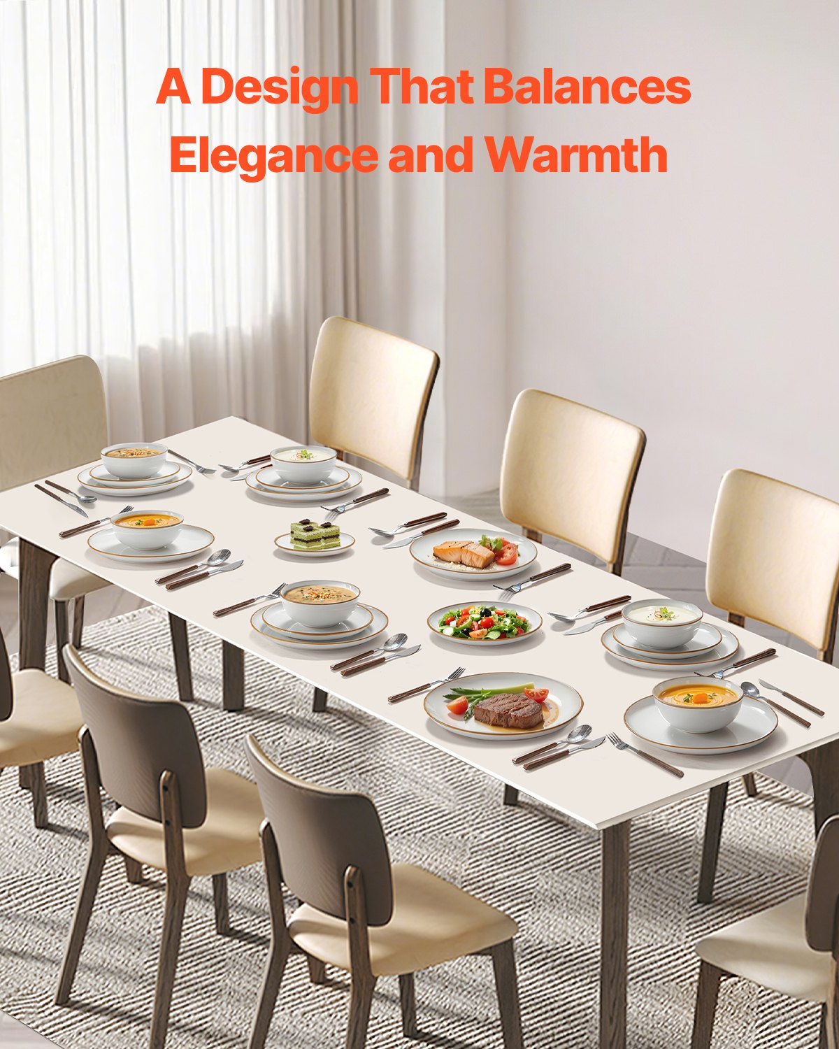 VEVOR Serviesset voor 8 personen (32-delig) Ronde borden en kommen, Keramisch servies, Vaatwasser- en magnetronbestendig, voor dessert, salade, soep, pasta, wit