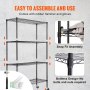 VEVOR Opbergrek met wielen, 4 niveaus verstelbaar, 700 lbs capaciteit, zware garageplanken, metalen organizer, draadplank, zwart 120x45x188 cm voor keuken, bijkeuken, kelder, badkamer