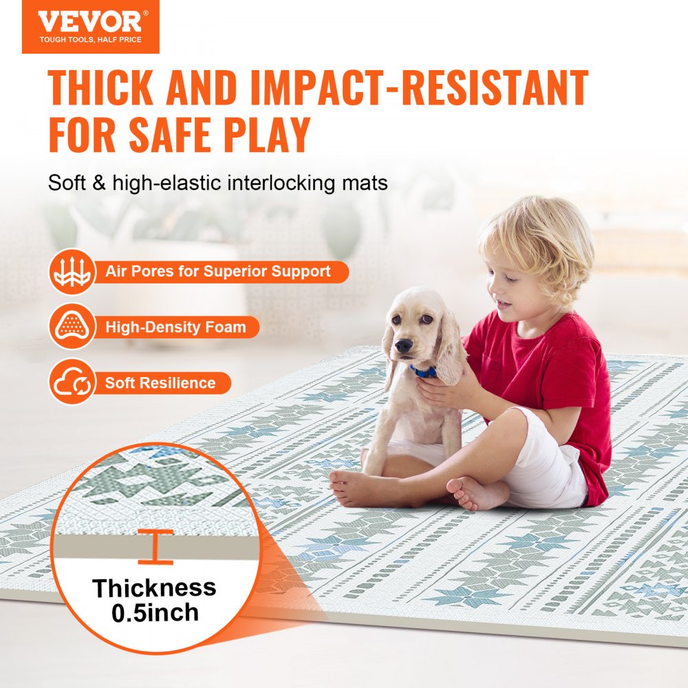 VEVOR Kids Play Mat 6-pack EVA Foam Play Mat, 61 x 61 cm Puzzel Play Mat met 24 vierkante voet oppervlak, in elkaar grijpende peutermatten voor de speelkamer, kinderkamer, lichtgrijs