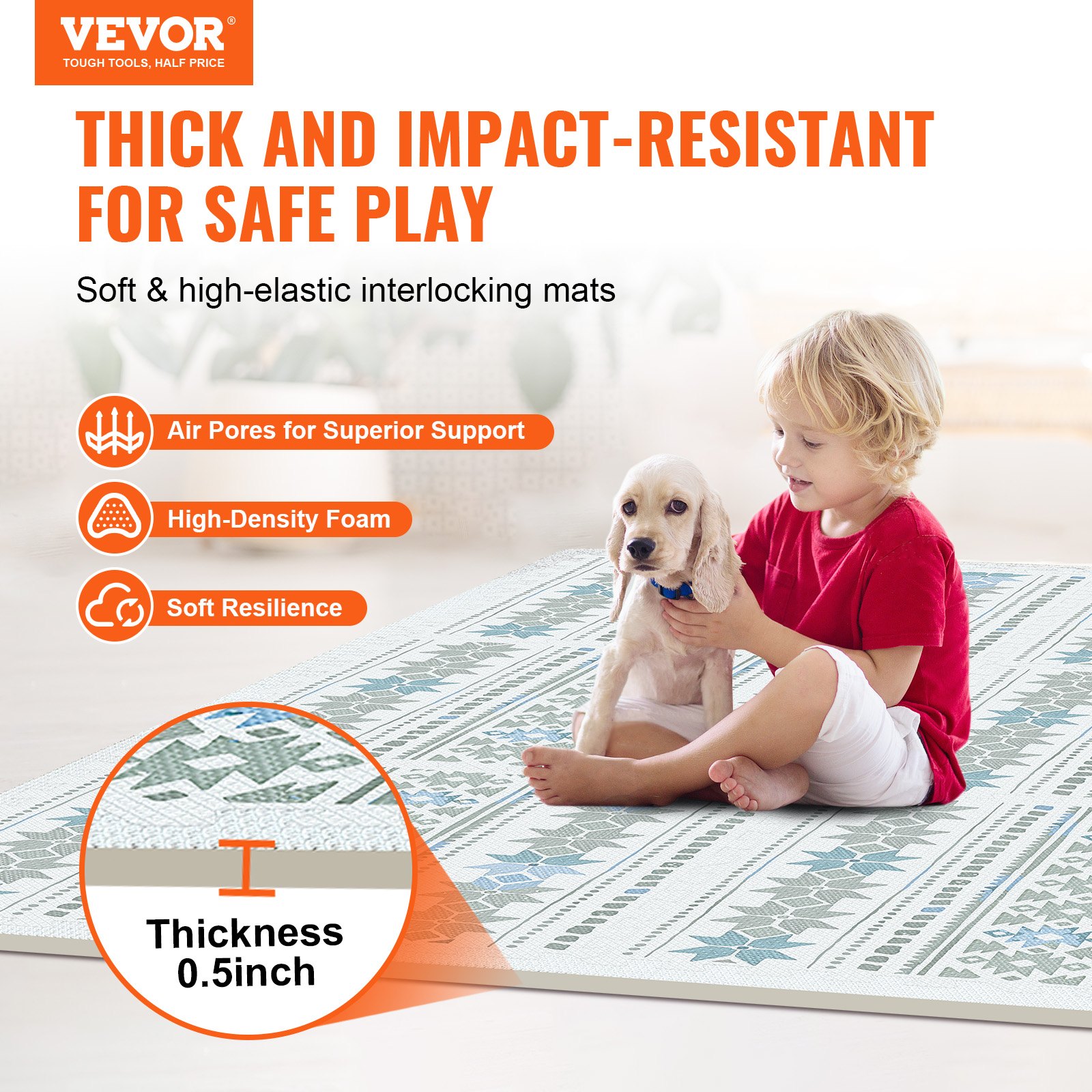 VEVOR Kids Play Mat 6-pack EVA Foam Play Mat, 61 x 61 cm Puzzel Play Mat met 24 vierkante voet oppervlak, in elkaar grijpende peutermatten voor de speelkamer, kinderkamer, lichtgrijs