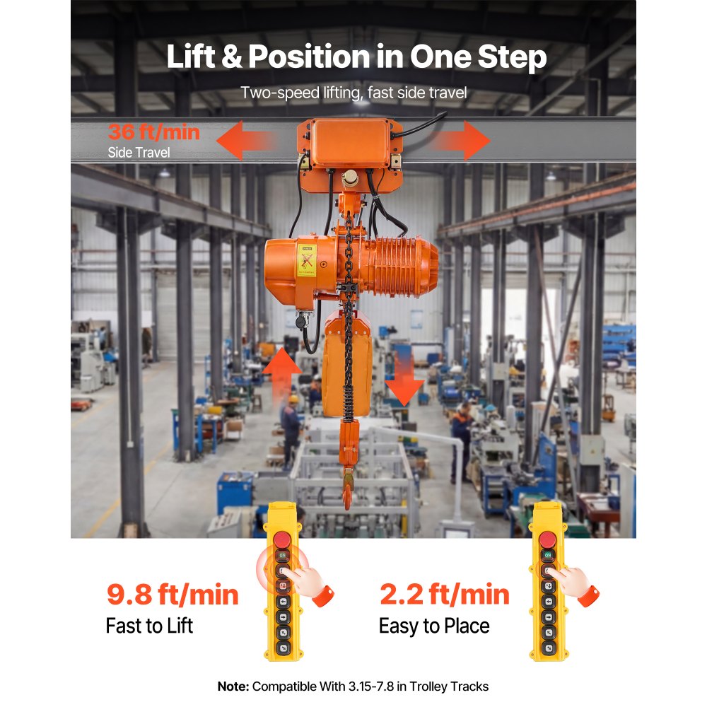 VEVOR elektrische kettingtakel 2000 kg, 6,1 m hefhoogte, driefase, met 100 m draadloze en 4,8 m bekabelde afstandsbediening, G100 dubbele ketting, noodstop, elektrische kettingtakel voor fabrieken, magazijnen en garages.