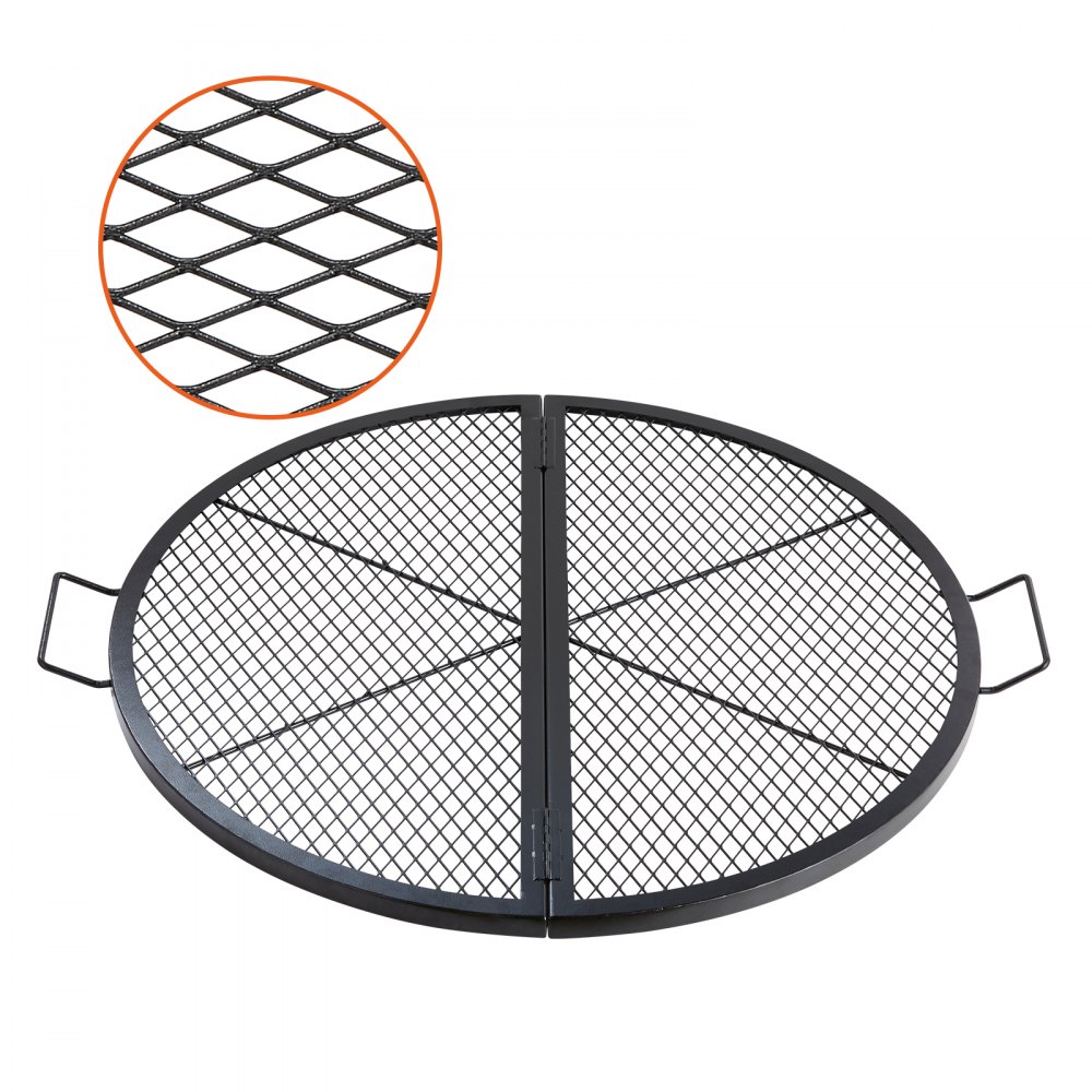 VEVOR X-Marks Fire Pit Grill Grate, Foldable Round Cooking Grate, Heavy Duty Steel Campfire BBQ Grill Grid with Handle and Support X Wire, Portable Camping Cookware for Outside Party, 36 Inch Black