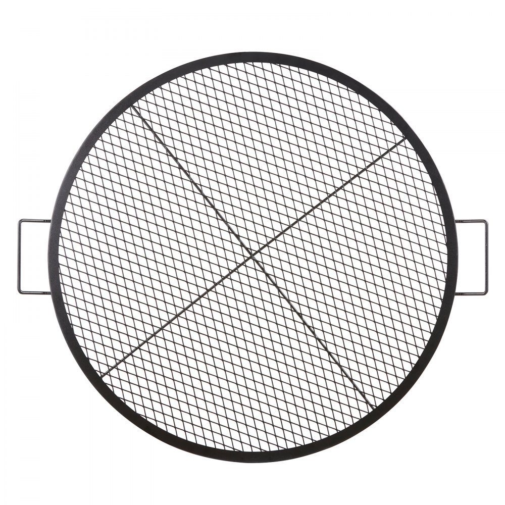 VEVOR X-Marks Fire Pit Grill Grate, Round Cooking Grate, Heavy Duty Steel Campfire BBQ Grill Grid with Handle and Support X Wire, Portable Camping Cookware for Outside Party & Gathering, 36 Inch Black