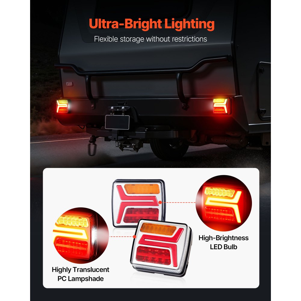 VEVOR Trailerverlichting 2-pack met 4 standen (remlicht/richtingaanwijzer/achterlicht/kentekenplaatverlichting), waterdichte trailerverlichtingsset met kabelboom voor boot, camper, vrachtwagen, bus