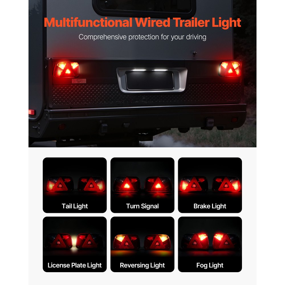 VEVOR Trailerverlichting 2 stuks met modi (remlicht/richtingaanwijzer/achterlicht/kentekenplaatverlichting/achteruitrijlicht/mistlamp), waterdichte trailerverlichtingsset voor vrachtwagens