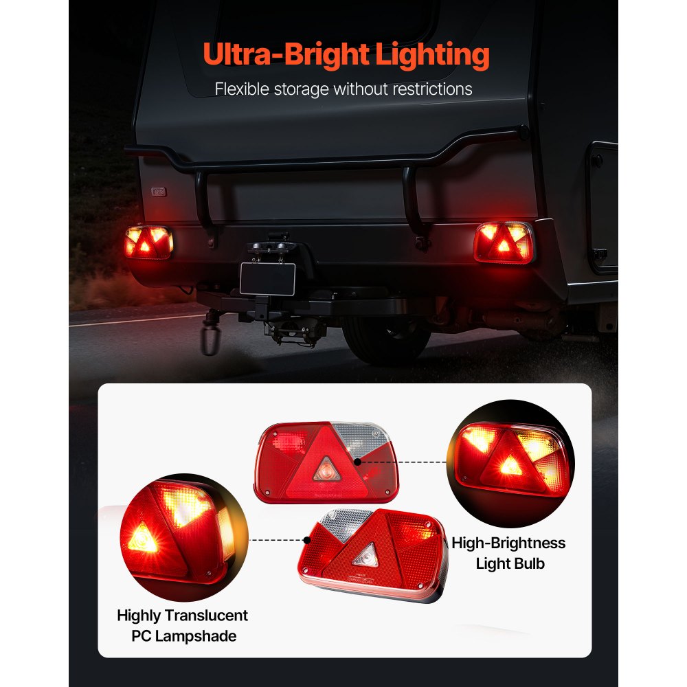 VEVOR Trailerverlichting 2 stuks met modi (remlicht/richtingaanwijzer/achterlicht/kentekenplaatverlichting/achteruitrijlicht/mistlamp), waterdichte trailerverlichtingsset voor vrachtwagens