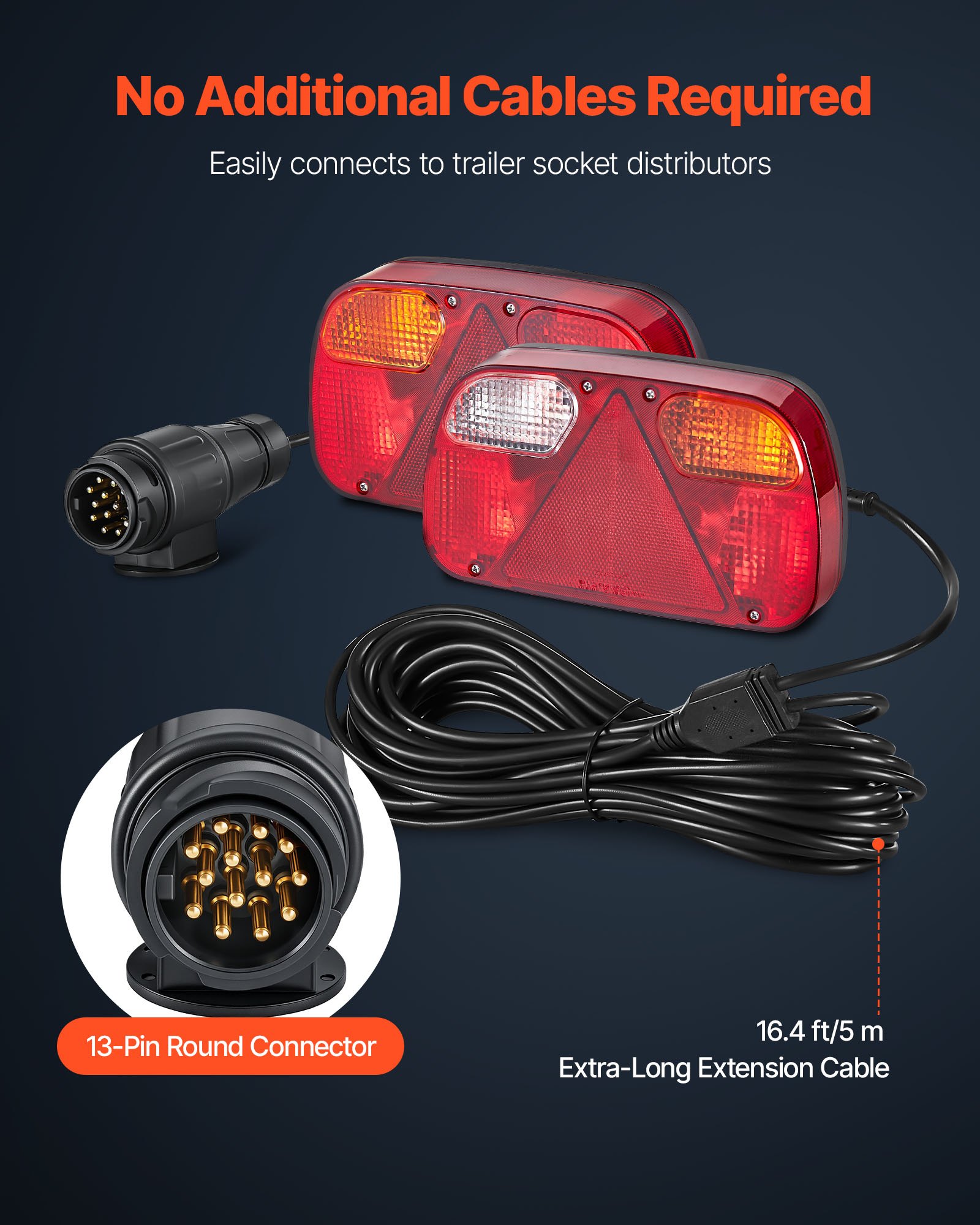 VEVOR Trailerverlichting 2 stuks met 6 standen (remlicht/richtingaanwijzer/achterlicht/kentekenplaatverlichting/achteruitrijlicht/mistlamp), Trailerverlichtingsset met kabelboom voor vrachtwagens