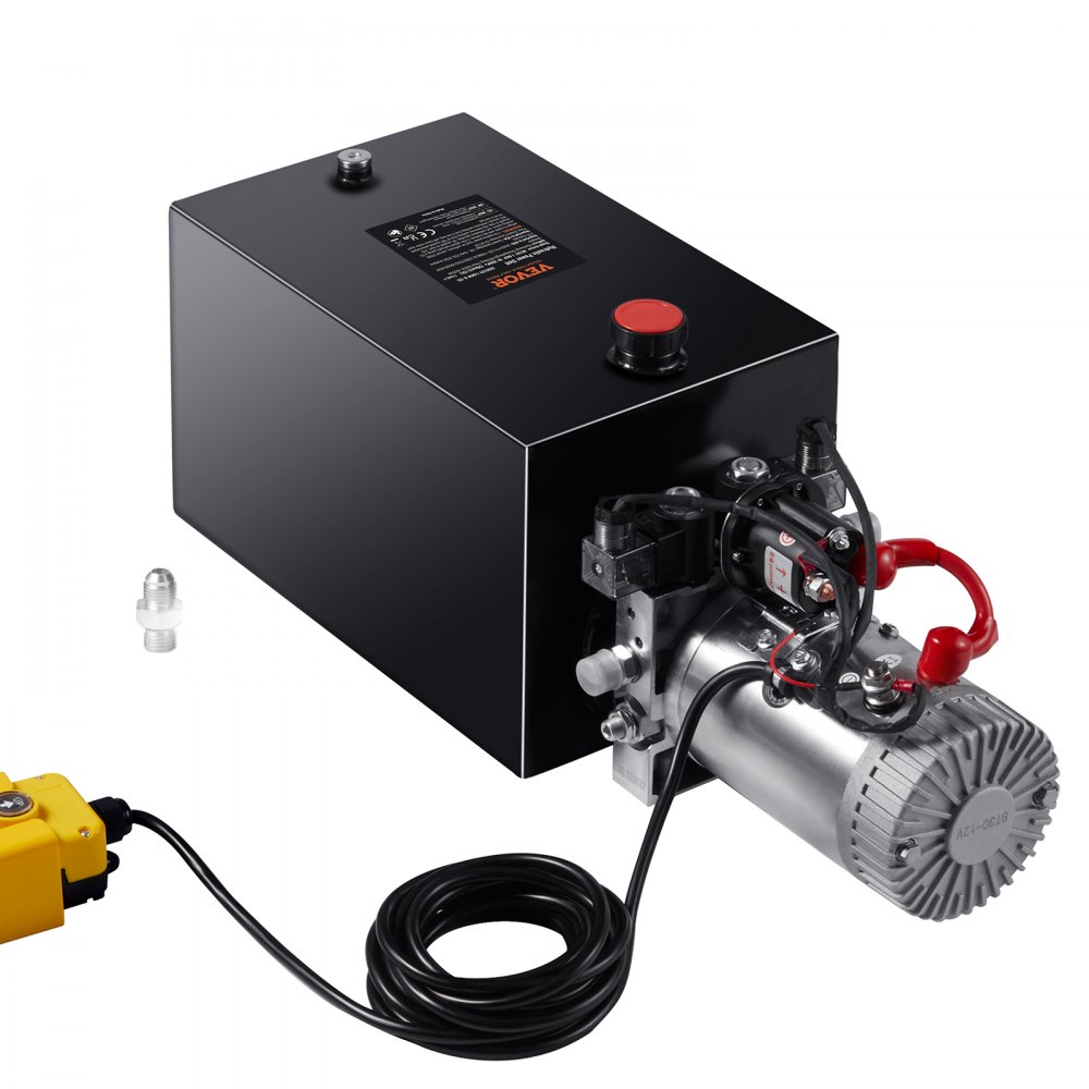 VEVOR Hydraulic Pump, 15 Quart Hydraulic Power Unit, Double Acting Dump Trailer Pump, 0.91 GPM Flow Rate, 3200 PSI Max Relief Pressure, DC 12V Hydraulic Pump for Dump Trailer Car Lifting