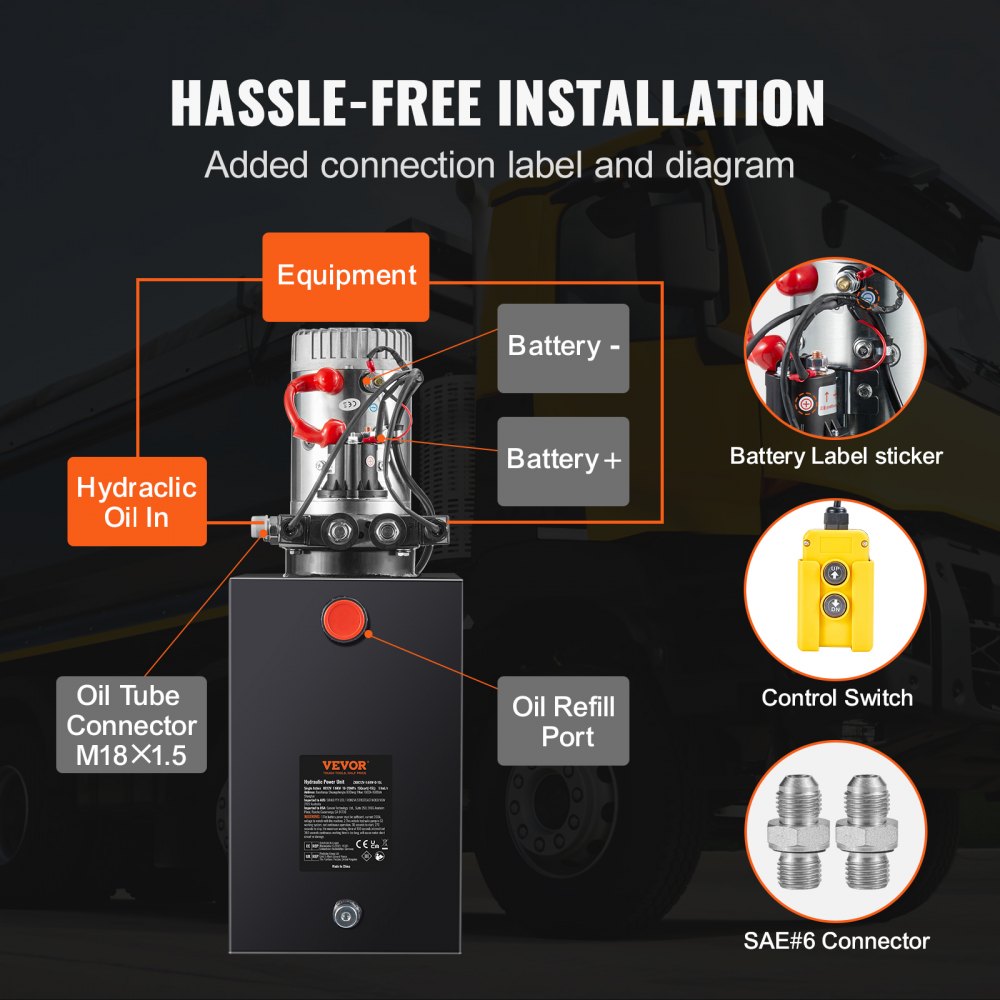 VEVOR Hydraulische pomp Hydraulisch aggregaat 12 V Hydraulisch aggregaat 1600 W, Dubbelwerkende hydraulische pomp Hydraulisch aggregaat, 3,75 gal tank Handpomp Hydraulisch aggregaat, voor liften, heftrucks etc.
