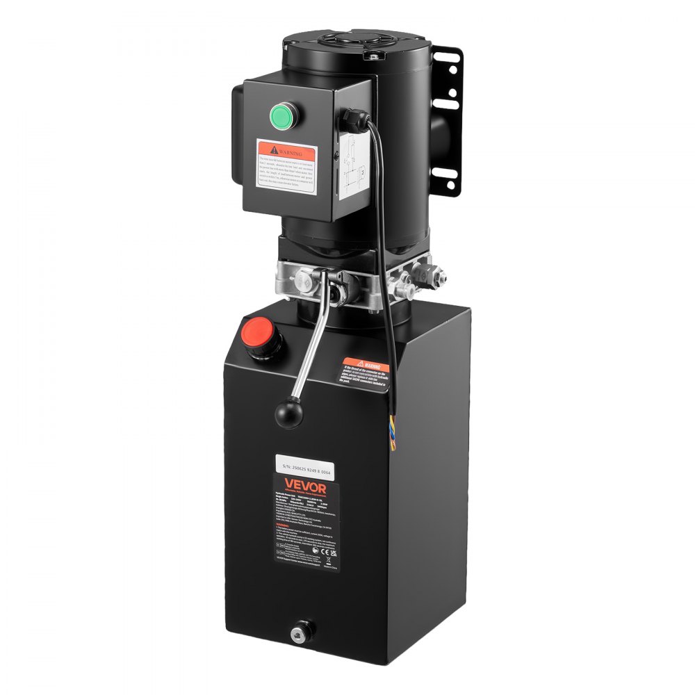 VEVOR Hydraulic Pump Power Unit, AC 220V, 15 Quart Single Acting Hydraulic Unit, 6.3 L/min Oil Flow, Max Discharge Pressure 22 MPa for Dump Truck, Auto Repair Garage, Car Lifting Platforms, Black