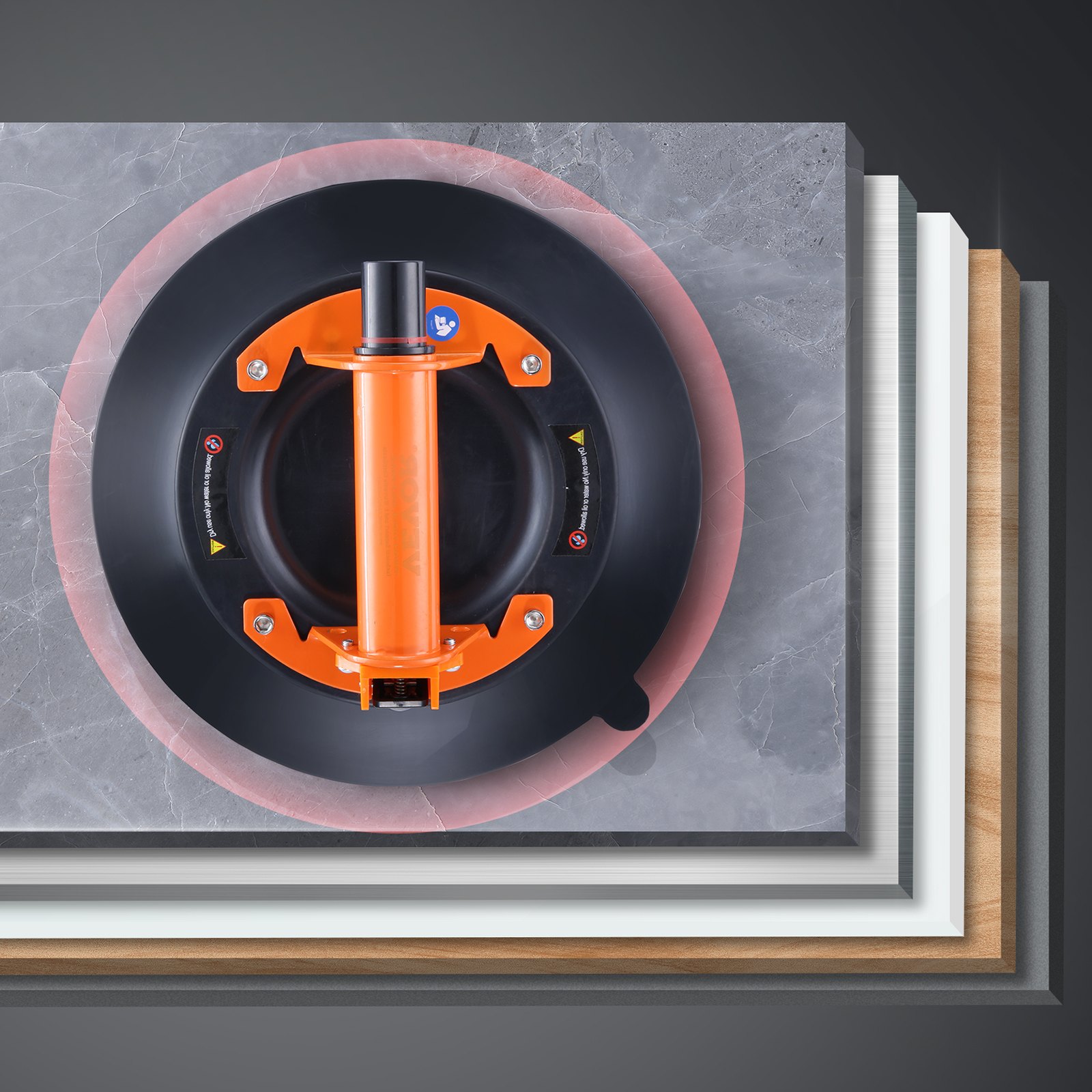 VEVOR zuigheffer gemaakt van NBR glasheffer φ254mm vacuümheffer draagvermogen 120-449kg glas zuignap bedrijfstemperatuur -20-60℃ plaatheffer vacuüm zuignap met stalen handvat inclusief opbergdoos handschoenen