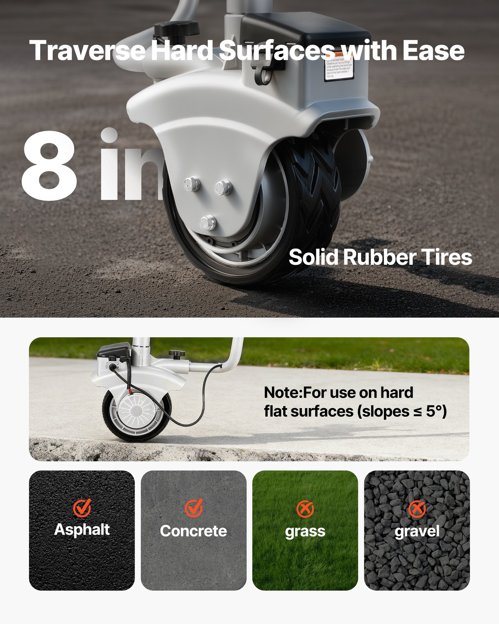 VEVOR Electric Trailer Dolly, 2.5 T Towing Capacity, 380W 12V Motorized Jockey Wheel with 7 m/min Moving Speed, 31-63 cm Adjustable Clamp Height & 20.3 cm Rubber Tire, For Moving Caravan Boat