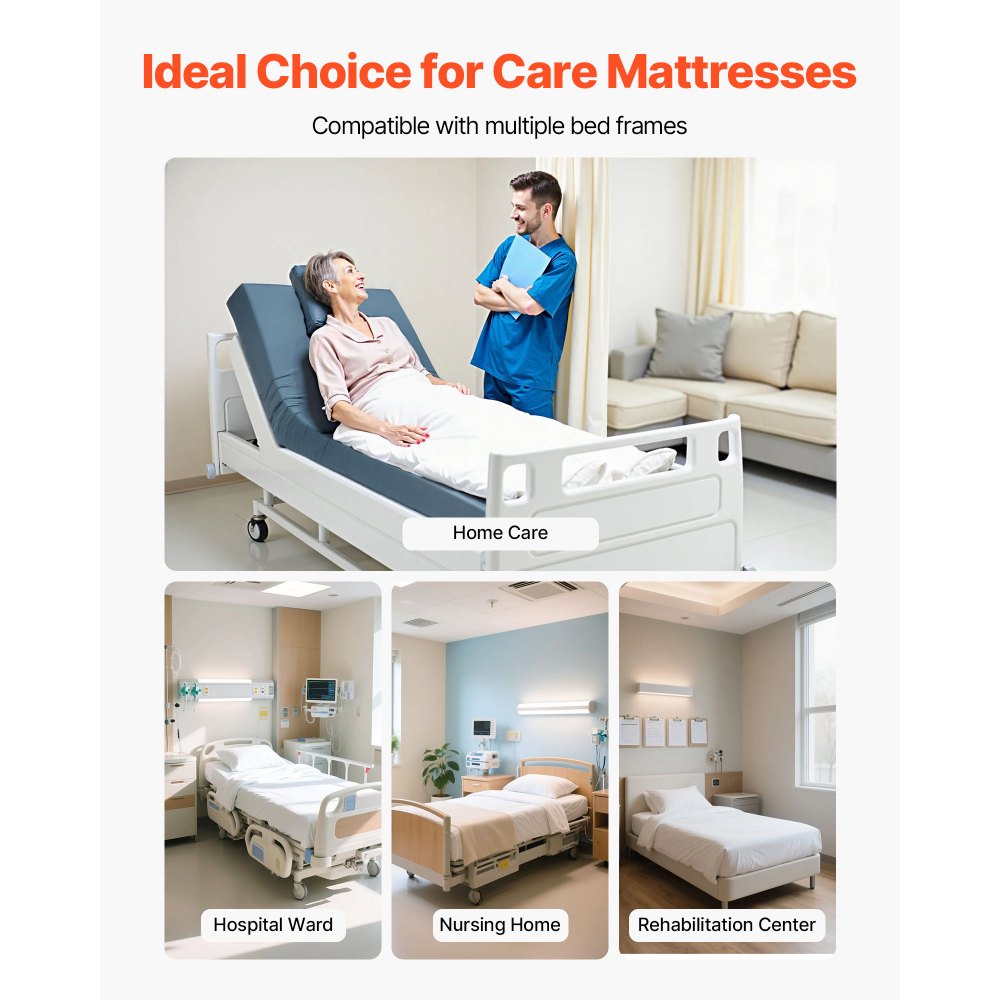 VEVOR Verpleegmatras, draagvermogen 158 kg, medisch schuimmatras, waterdicht, voor de behandeling van decubitus in verpleeghuizen en thuiszorg, 2030 x 914 x 153 mm